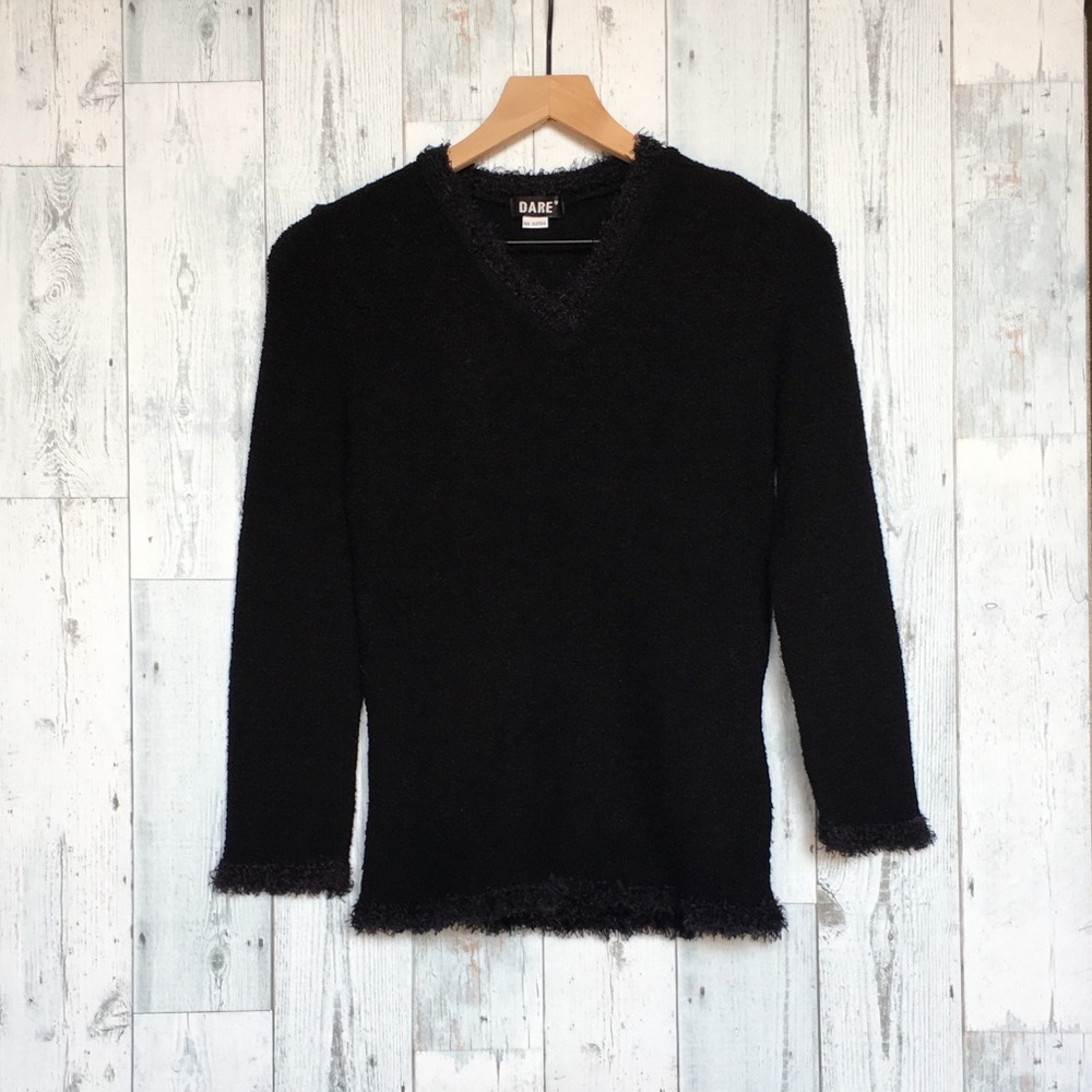 Black Sweater with fringes in the neck (fits like S)